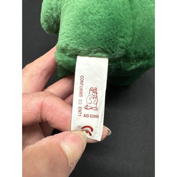 Green Alligator Plush Toy With Red Hanging Loop Surface Washable - Picture 5 of 7